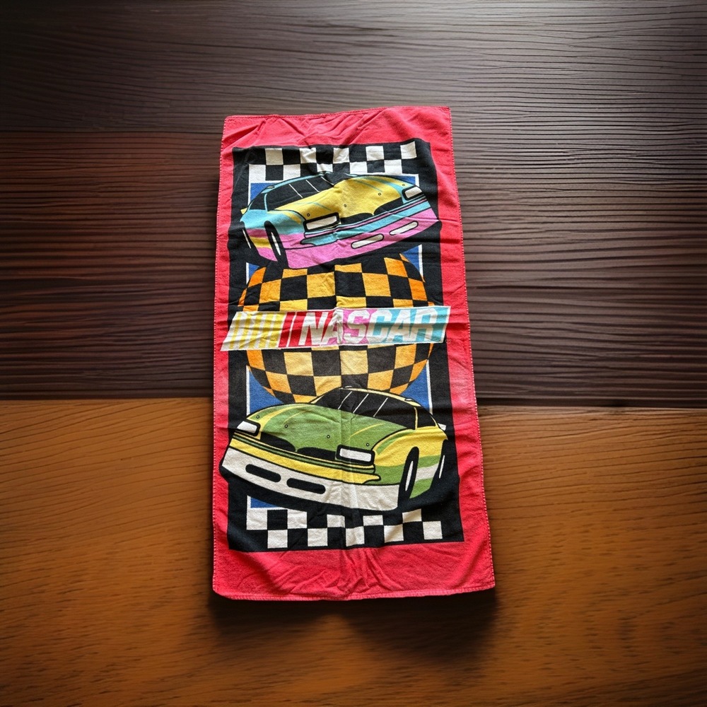 Vintage Jay Franco Nascar Beach Towel Red‎ Pink Race Cars Summer Racing